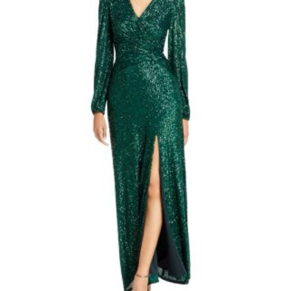 Aqua Shimmering Green Long Sleeve Dress
